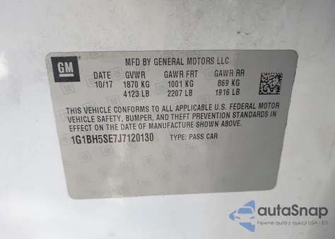 2018 Chevrolet Cruze Lt Auto z USA, uszkodzony, nr VIN 1G1BH5SE7J7120130